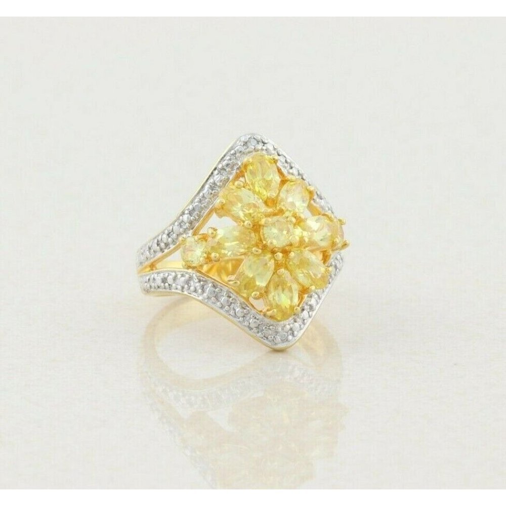 Gold over Sterling Silver Yellow CZ Ring Size 7 1/4 - Picture 4 of 7